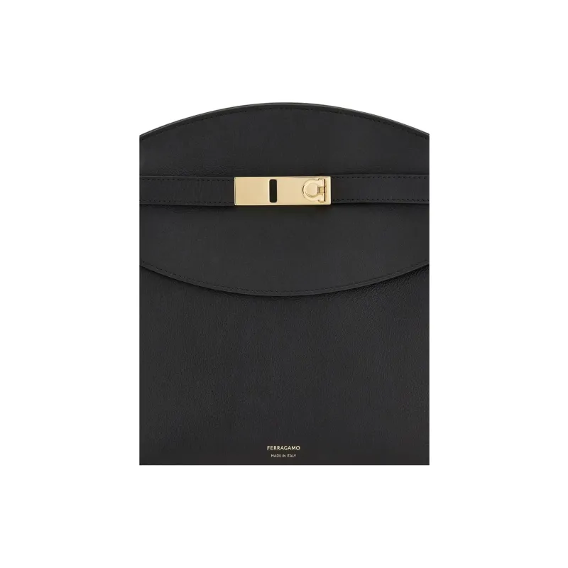 FERRAGAMO Hug Calfskin Messenger Bag Shoulder Bag Women's Black-4