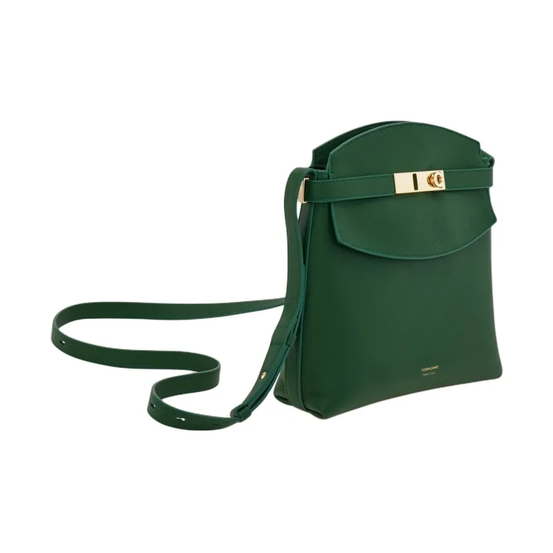 FERRAGAMO Hug Calfskin Messenger Bag Shoulder Bag Women's Forest Green-1