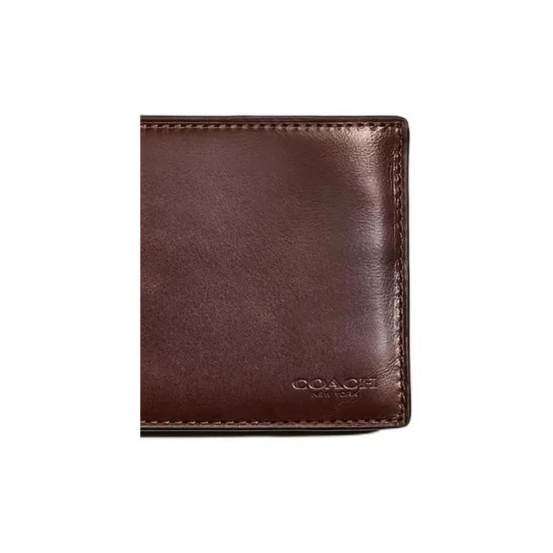 COACH Billfold Wallet Buffalo Leather Coin Purses Wallets Men's Mahogany Brown-2
