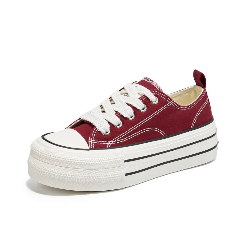 La Chapelle Anti-Slip And Wear-Resistant Height Increasing Low-Top Canvas Shoes Women's Red-1