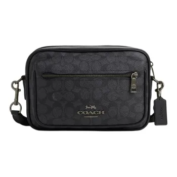 COACH Elias Coated Canvas With Smooth Calfskin Messenger Bag Crossbody Bags Medium Size Men's Charcoal Gray