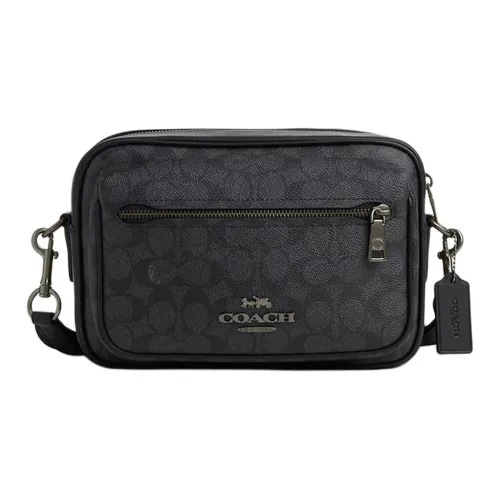 COACH Elias Coated Canvas With Smooth Calfskin Messenger Bag Crossbody Bags Medium Size Men
s Charcoal Gray