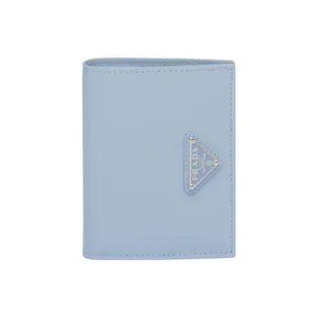 PRADA Brushed Leather Wallet Small Size Women's Light Blue