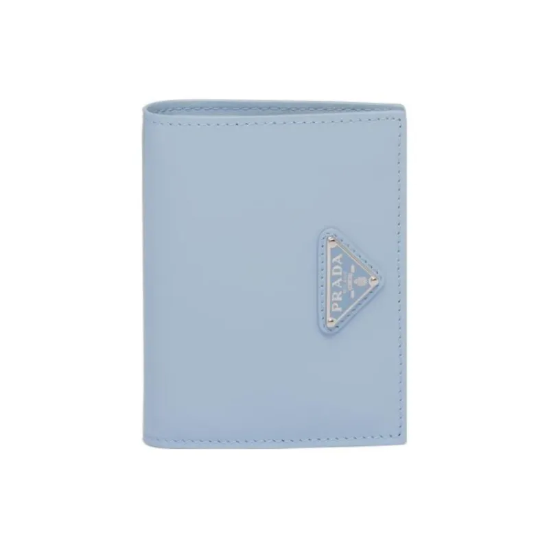PRADA Brushed Leather Wallet Small Size Women's Light Blue-0