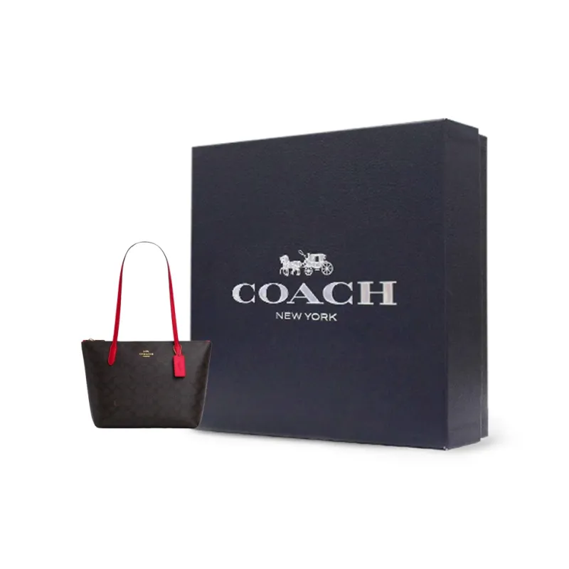 COACH Coated Canvas Tote Bag, Shopping Bag, Shoulder Bag Medium Size Women's Walnut-5