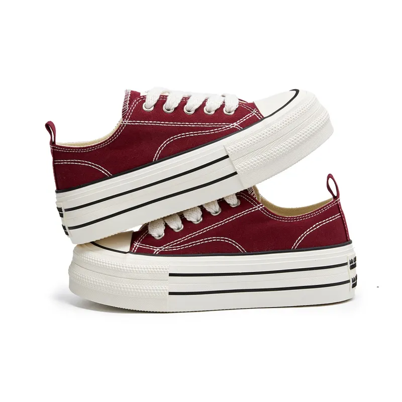 La Chapelle Anti-Slip And Wear-Resistant Height Increasing Low-Top Canvas Shoes Women's Red-3