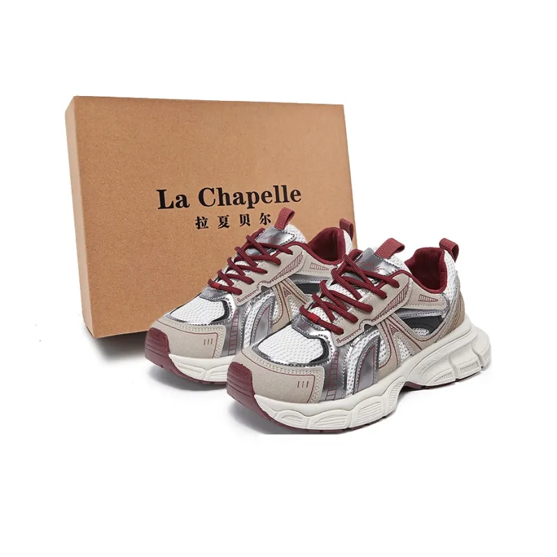 La Chapelle Wear Resistant Height Increasing Low Top Chunky Sneakers Women's Red-0