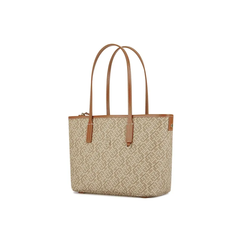 Tommy Hilfiger Artificial Leather Tote Bag, Shopping Bag, Shoulder Bag Tubas Women's Light Gray Blue Print/Khaki Print-9
