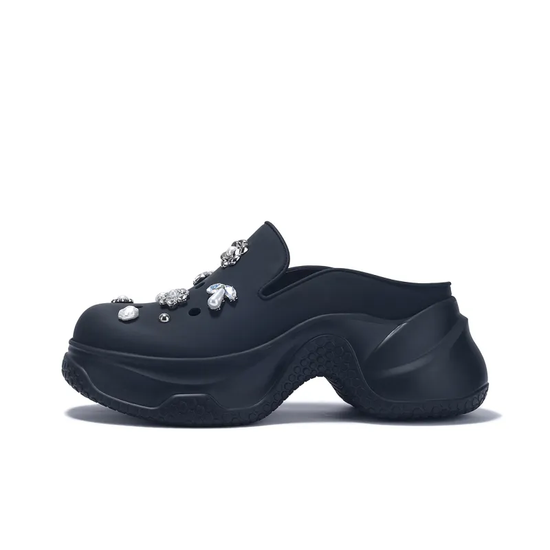 BELLALILY Rubber Sole Rhinestone Abrasion Resistant Wrap toe Slippers Women's-5