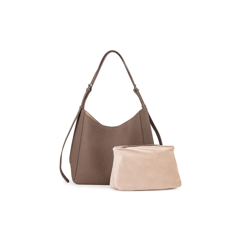 VENOF Top Grain Cow Leather Tote Bag, Shopping Bag, Shoulder Bag Women's Elephant Gray/Faux White-2