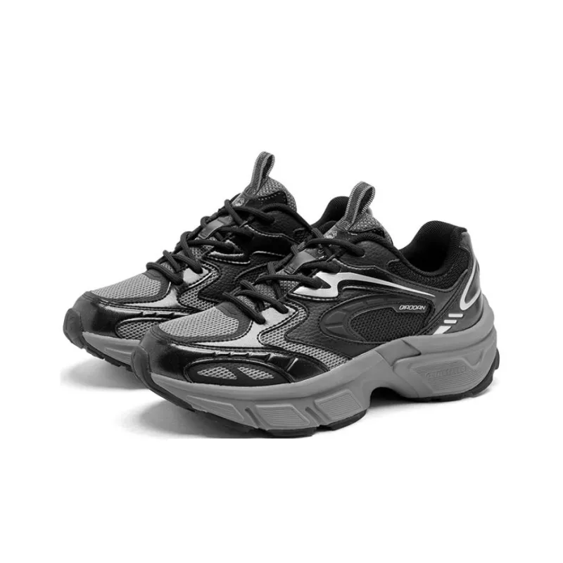 QIAODAN Cushioned Slip Resistant Low Top Chunky Sneakers Women's Black Gray-1
