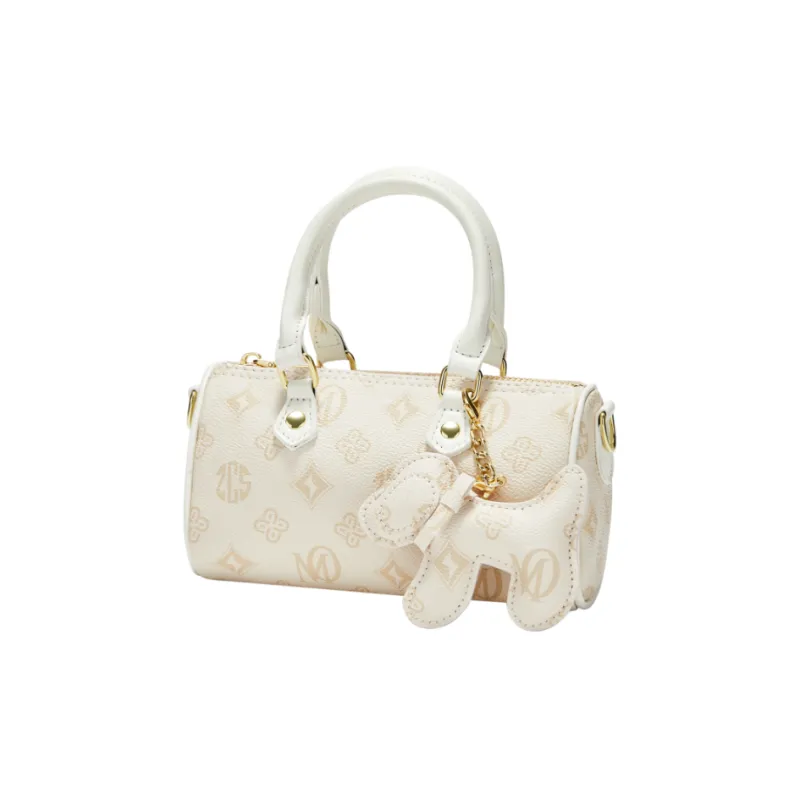MARKANGARO Synthetic Leather Boston Bag Regular Unisex White/Dark Brown/Pink-13