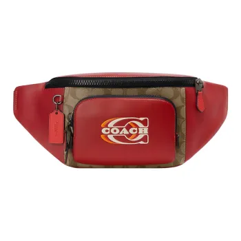 COACH Coated Canvas With Calfskin Shoulder Bag, Crossbody Bag, Fanny Pack Tubas Women's Red