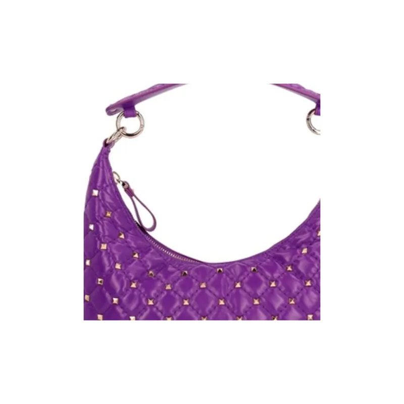 Valentino ROCKSTUD SPIKE Calfskin Hobo Bag One Shoulder Handbags Small Size Women's Purple-3