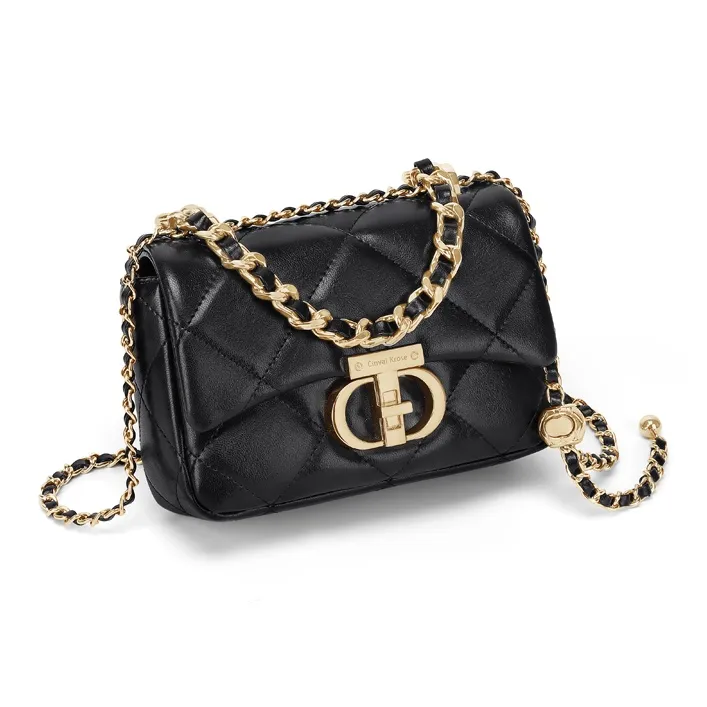 Simvay Clos Cow Leather With Synthetic Leather Shoulder Bag Crossbody Bag Small Size Women's Black/Cream White-2