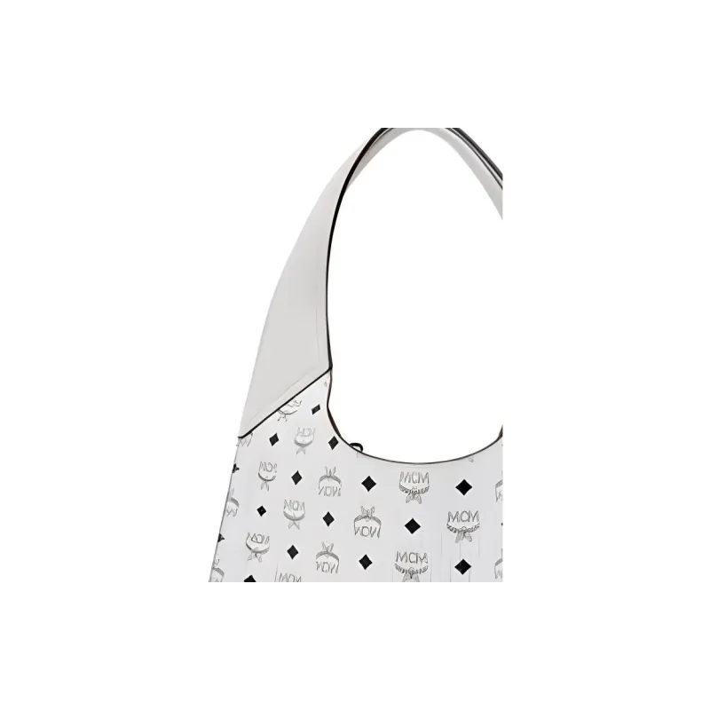 MCM Visetos Embossed Leather Tote Bag Shopping Bag Handbag Shoulder Bag Extra Large Women's White-3