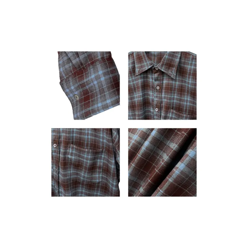WANNA LAB SS25 Shirt Unisex Blue Brown Plaid-2
