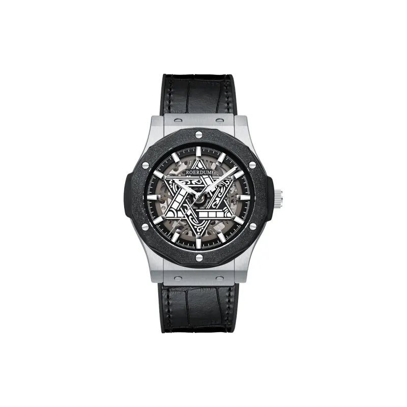 ROERDUM Cyber Collection Six Pointed Star Automatic Mechanical Movement Silicone Strap Watch Men's Watches Black Dial-0