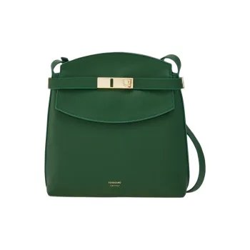 FERRAGAMO Hug Calfskin Messenger Bag Shoulder Bag Women's Forest Green