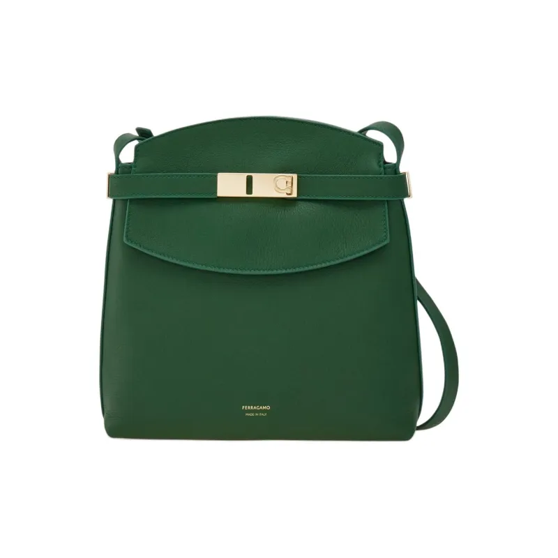FERRAGAMO Hug Calfskin Messenger Bag Shoulder Bag Women's Forest Green-0