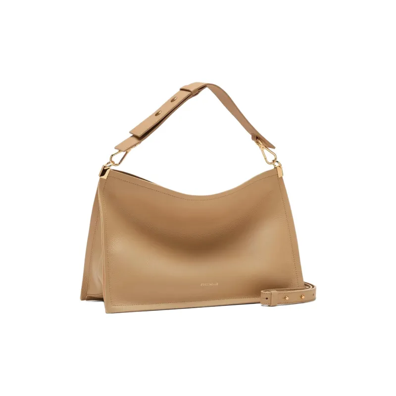 COCCINELLE Cow Leather Portable Crossbody Bag Shoulder Bag Large Size Women's Fresh Beige & Peach-1