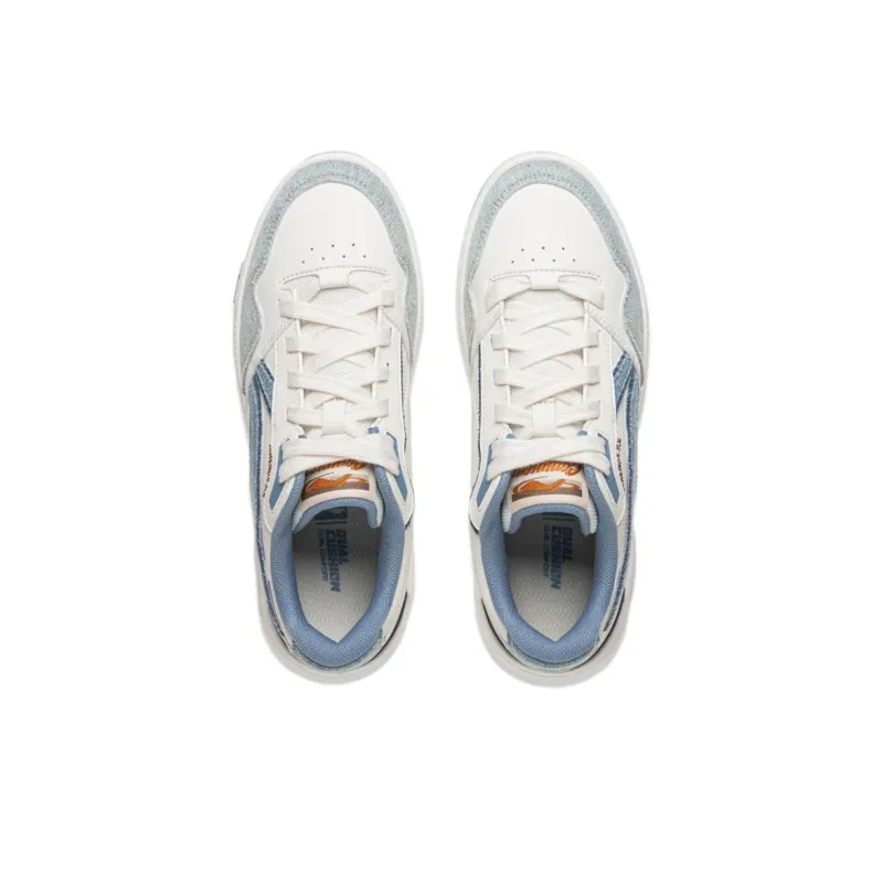 LiNing Common 80s Anti-Slip Wear-Resistant Low-Top Skateboard Shoes Women's White Blue-3