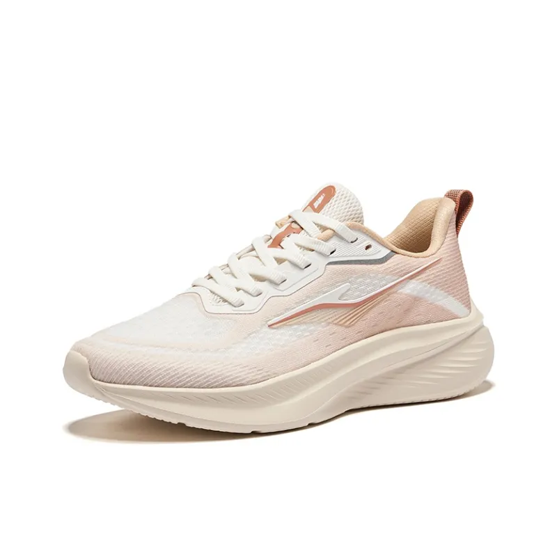 Erke Cushioned Wear-Resistant Breathable Low-Top Casual Running Shoes Women's Microcrystal White Apricot-2