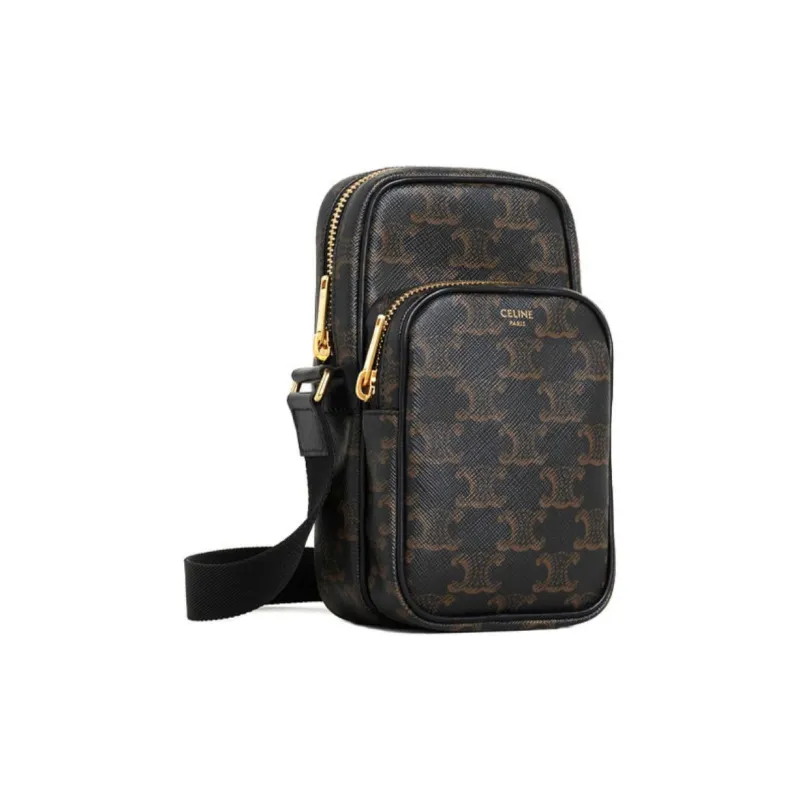 CELINE Triumphal Arch Cow Leather Pocket Messenger Bag Crossbody Bag Shoulder Bag Mini Men's Black-1