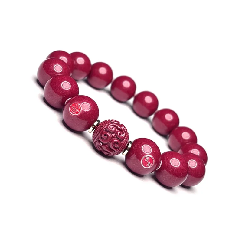 MOUNTAINS AND MANS Cinnabar New Chinese Style Happiness And Good Luck Beaded Bracelet Men's-1