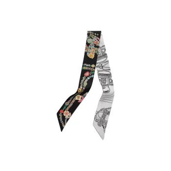 HERMES Mulberry Silk Silk Scarves Women's Black/White