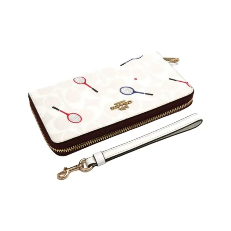 COACH Zip Around Canvas With Leather Wallet Small Size Women's White-2