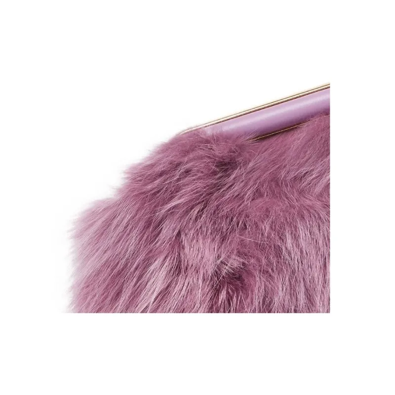 FENDI Fendi First Fox Fur With Sheepskin One Shoulder Crossbody Clutches Small Size Women's Light Purple-4