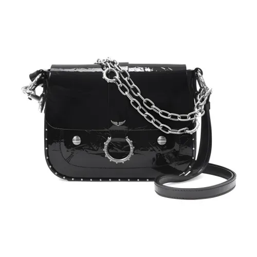 Zadig & Voltaire Shiny Leather Shoulder Bag Crossbody Bag Women's Black