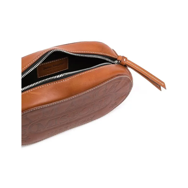 PALM ANGELS Leather Crossbody Bag Women's Brown Black-4
