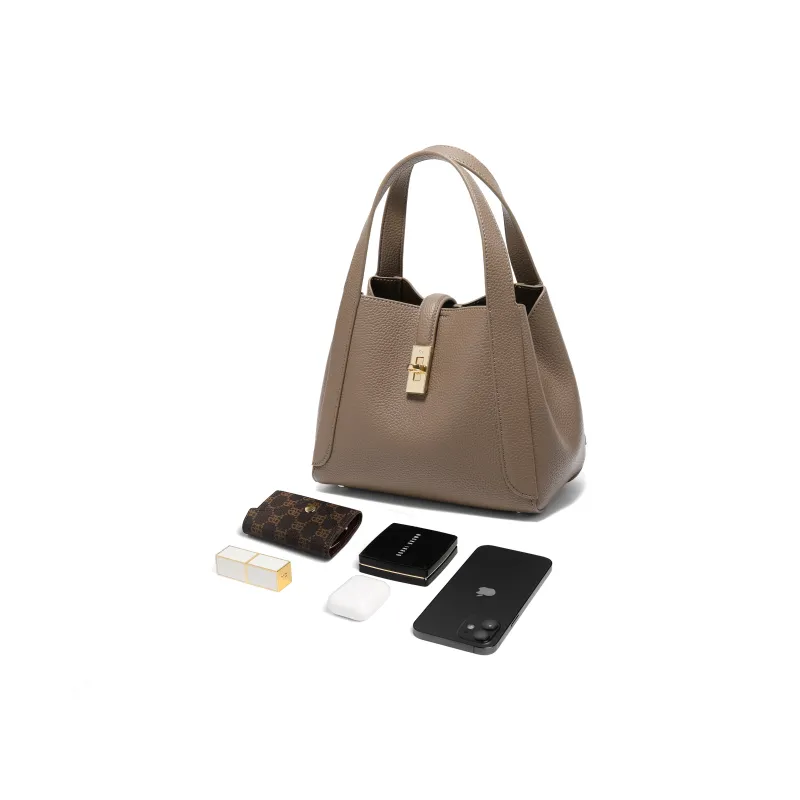 BELLE Artificial Leather Basket Shoulder Bag, Crossbody Bag, Handbag Women's Gray/White-5