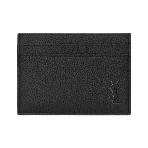 SAINT LAURENT CASSANDRE Grained Calfskin Business Card Holder Card Holder Wallet Men's Black