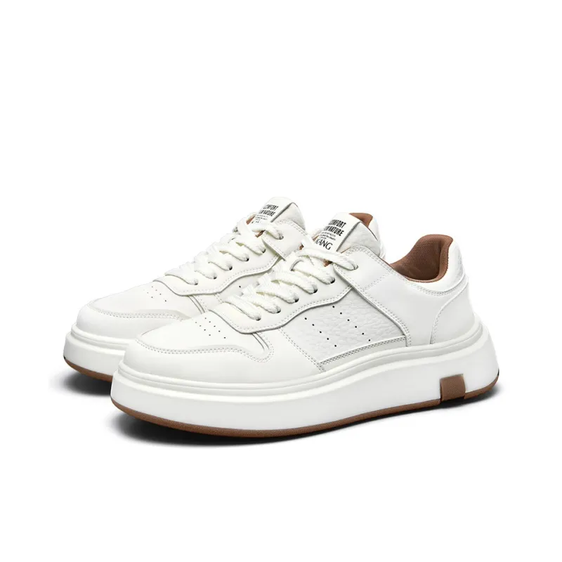 AOKANG Air Force One Series Skateboard Shoes Men Low Top White Red, White Brown-8