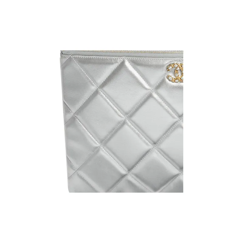 CHANEL 19Bag Lambskin Clutch Tubas Women's Rhodium Silver-4