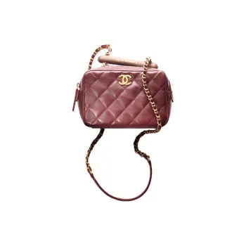 CHANEL Lambskin Acacia Wood Bowling Bag Shoulder Bag Mini Women's Burgundy