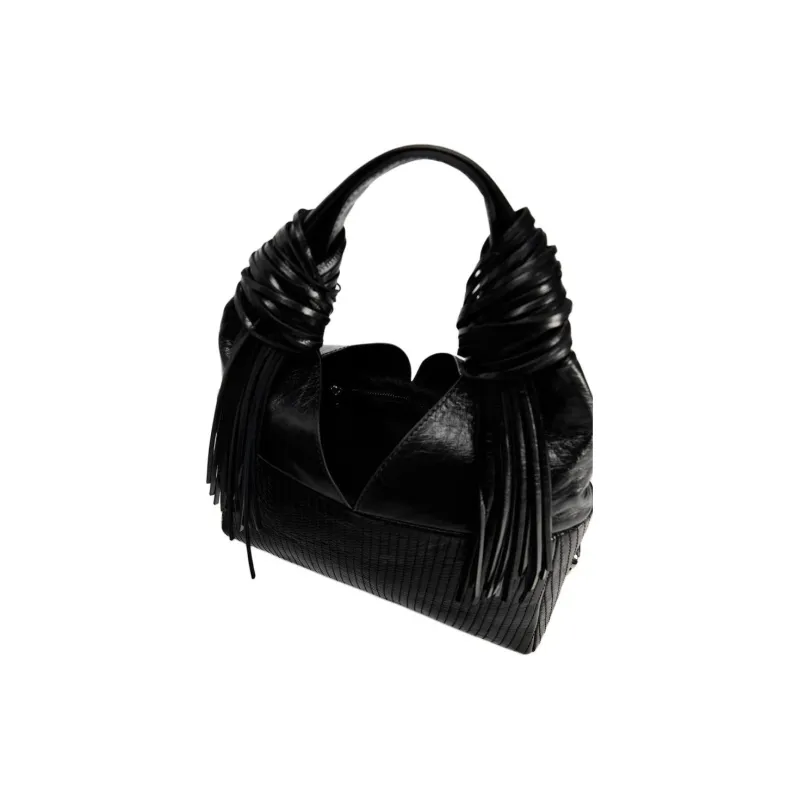 ZARA AO YES Collaboration Sheepskin Handbag Women's Black-3