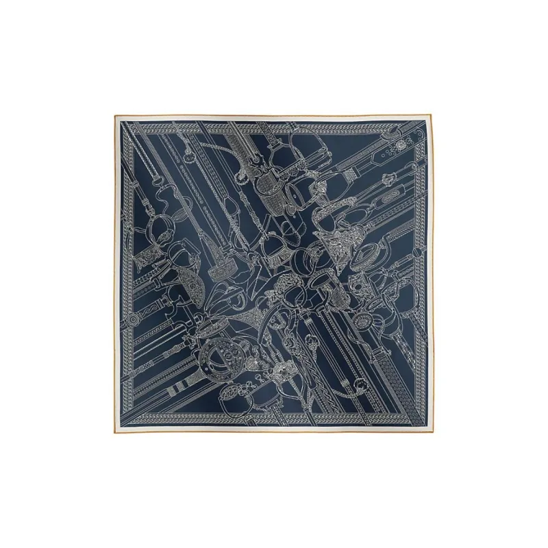 HERMES Mulberry Silk Scarves Women's Black/Green-1