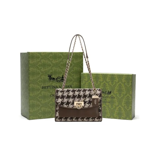 BETTINA VIVIAN PU Laminated Textile Shoulder Bag Women's Coffee