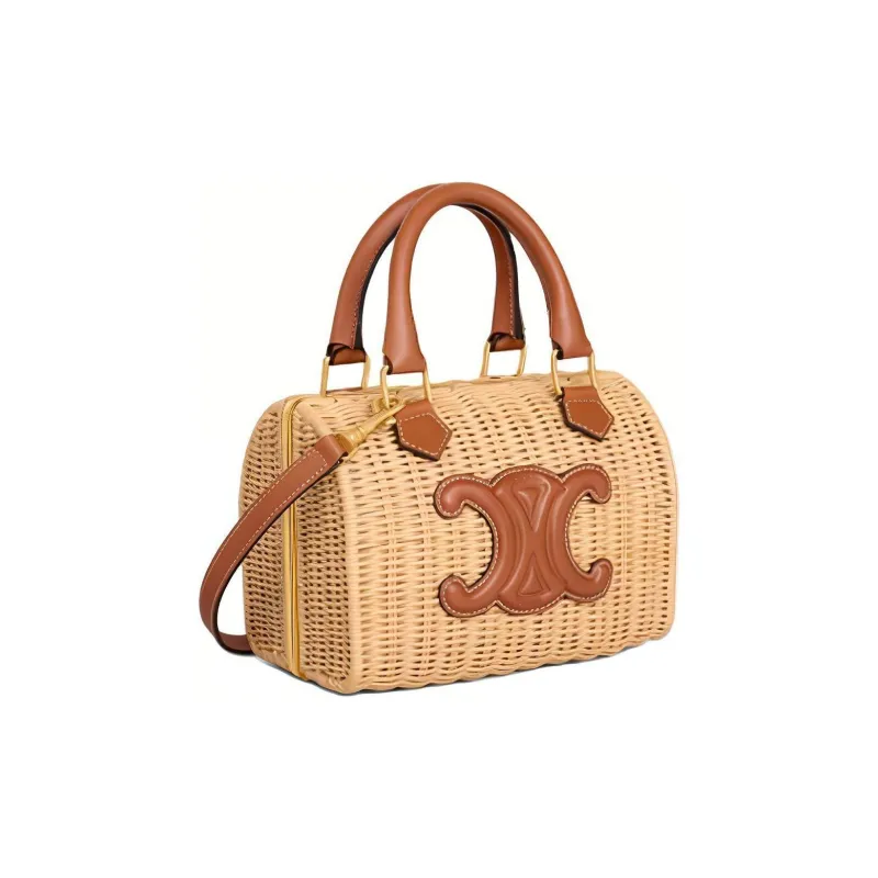 CELINE Wicker With Calfskin Shoulder Bag, Crossbody Bag, Handbag Small Size Women's Natural & Tan-1