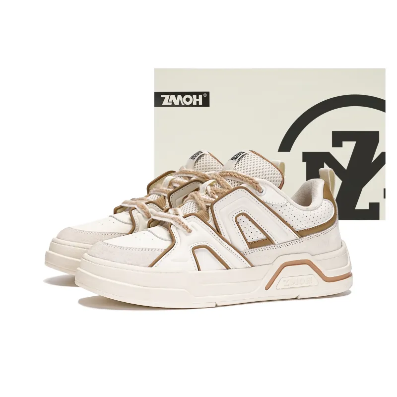 ZMOH Low-Top Skateboard Shoes Unisex Beige/Light Brown-9
