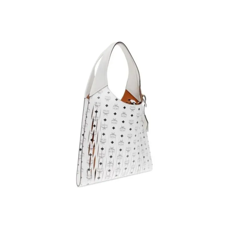 MCM Visetos Embossed Leather Tote Bag Shopping Bag Handbag Shoulder Bag Extra Large Women's White-1