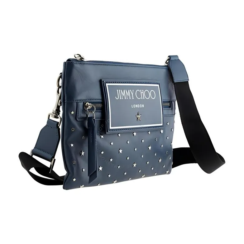 Jimmy Choo Leather Shoulder Bag Crossbody Bag Men's Indigo With Silver Accents-2