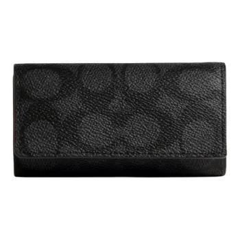 COACH Six Ring Coated Canvas With Genuine Calfskin Key Pouch Mini Unisex Black