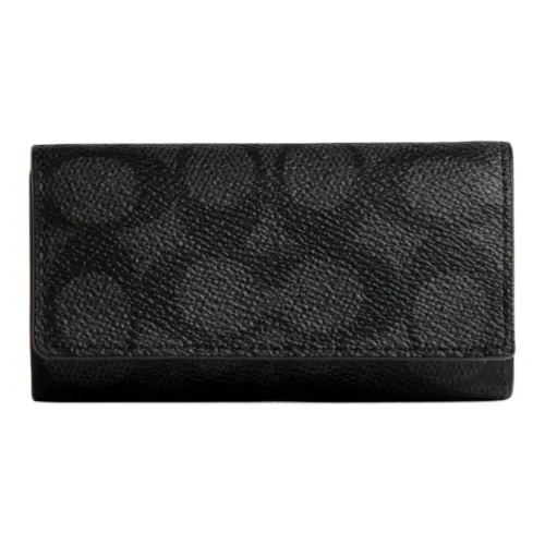 COACH Six Ring Coated Canvas With Genuine Calfskin Key Pouch Mini Unisex Black