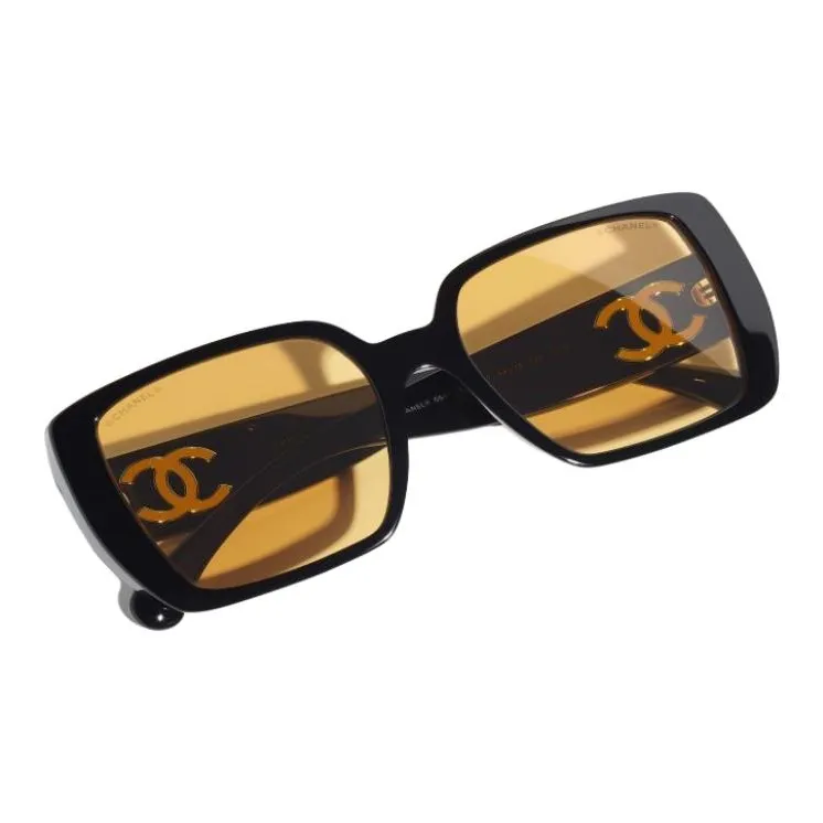 CHANEL Resin Square Sunglasses Unisex Black-4