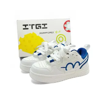 ITGI Slip Resistant Cushioning Low Top Skateboard Shoes Unisex White Blue